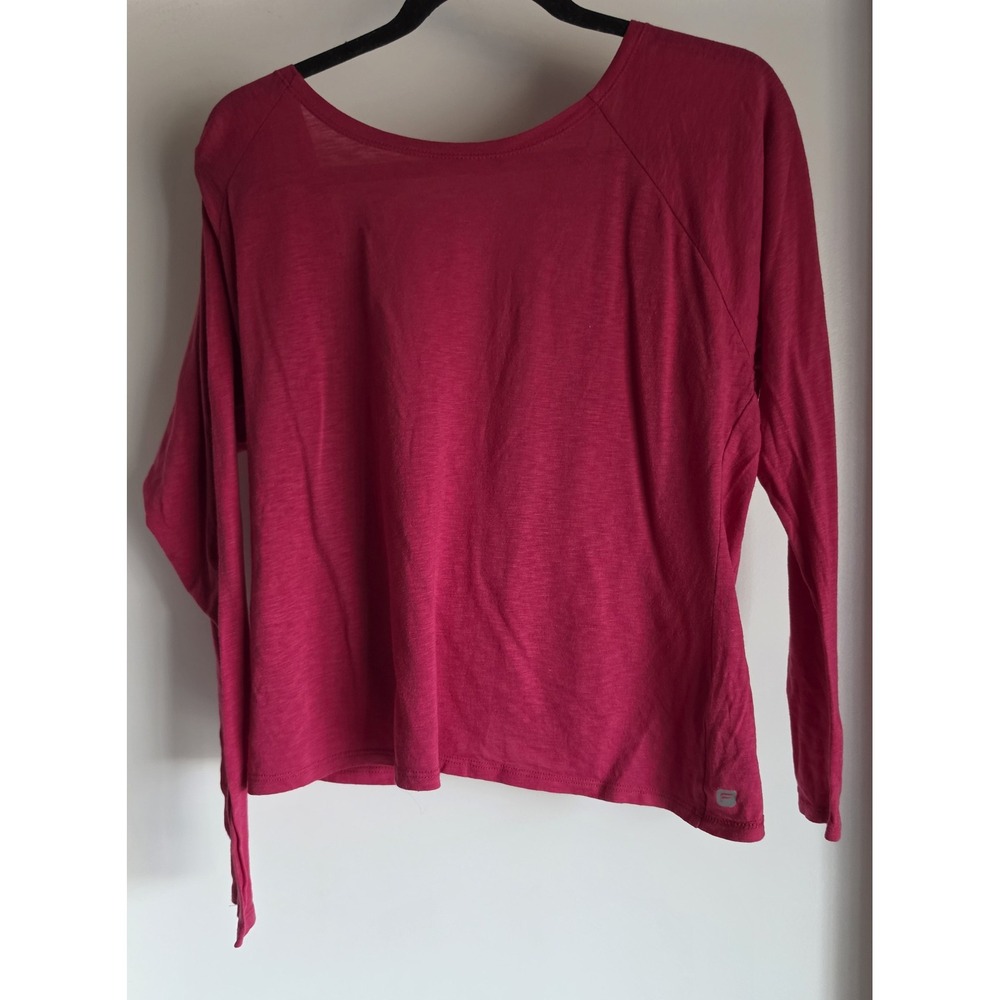 Fabletics Women Long Sleeve Top M Pink Round Neck Athleisure Pullover Open Back